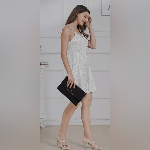 ODIZLI Spaghetti Straps Sparkly Sequins A Line Mini Dress Above Knee Length - Picture 4 of 16